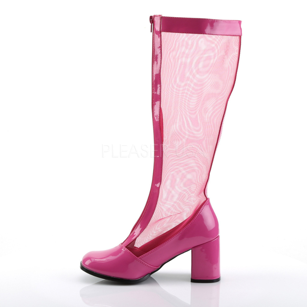 Gogo Stretchy Patent Mesh Knee High Heel Boots